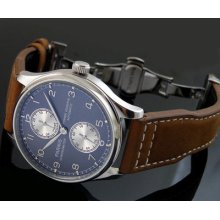 43mm Parnis Power Reserve Chronometer Brown Strap Deployment Buckle Watch 260cv