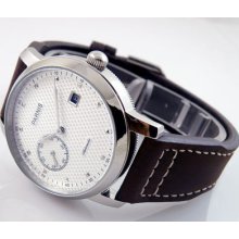 43mm Parnis White Dial Special9 Automatic Cow Leather Seagll 2555 Watch P297