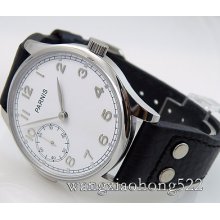 44mm Classic Parnis White Dial 6497 Hand Winding Black Leather Strap Watch P006