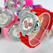 50pcs Selling Silicone Watches Good Quality Watches Multicolor Diamo