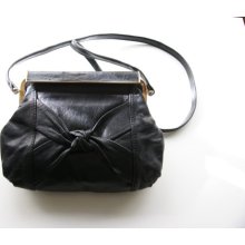 80s Vintage Black leather bag - purse - handbag - shoulderbag