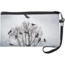 A tree in which many crows have rest Wristlet Clutch