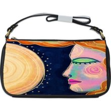 Abstract Art Shoulder Clutch Purse Funky Painting of Woman and the Sun