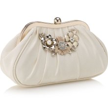 Accessorize Pouchy Brooch Clutch Cream One Size