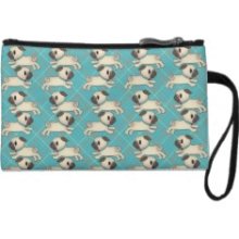 Adorable Running Pugs on Plaid Wristlet