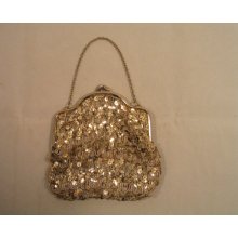 Adorable Silver Vintage Sequin Purse With Silver Chain strap Elegant Formal Purse