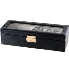 Aguchi Classic Black Alligator Pattern 5-Watch Display Case with Lock