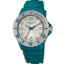 Akribos Xxiv Ak536tl Luminous Quartz Teal Silicon Strap Womens Watch