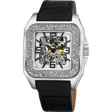 Akribos XXIV Watches Men's Automatic Silver Tone Skeletal Dial Black L