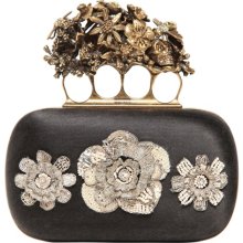 alexander mcqueen flower embroidery silk knucklebox clutch