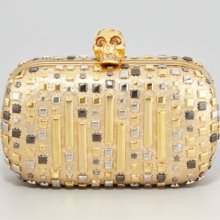 Alexander McQueen Mixed Studs Metallic Skull-Clasp Clutch Bag