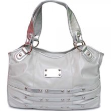 Alexis Faux Metal Accent Satchel Silver