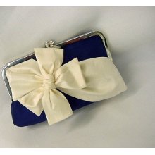 All Dolled Up - Wedding Clutch Purse Evening Bag - Angled Silk Band Cinched with Bitty Bow