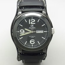 Alpha Military Pvd Coating Display Case Back Day-date Automatic Man's Watch