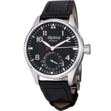 Alpina Men's 'Aviation' Black Dial Black Leather Strap Automatic