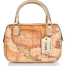 Alviero Martini 1^ Classe Gold Woman Small Hobo Bag Map Print Lmga18 Gift Idea