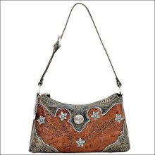 American West Leather Desert Wildflower Ladies Shoulder Bag Purse W/ Concho