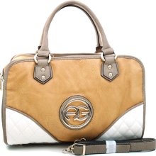 Anais Gvani Women's Fashion Multicolored Logo Satchel with Studded Accents-Tan/Taupe/White