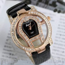 Analog Luxurious Hollow Crystal Leather Quartz Wrist Watch Lady Women Gift Us