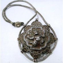 Antique Tribal Ethnic Old Silver Hanuman Pendant Necklace