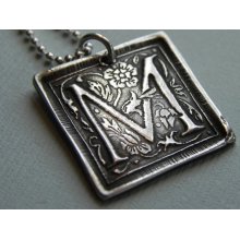 Antiqued Silver Monogram Initial Pendant Necklace