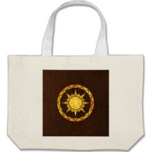 Atlantean Sun on Brown Leather Tote Bags