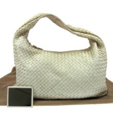 Auth Bottega Veneta Intrecciato Hobo Hand Bag Wh Leather Italy Vintage Ww16404