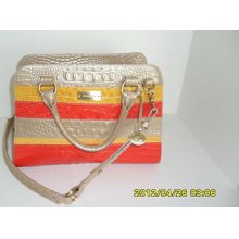 Auth. Brahmin Mandy Dome Satchel Fizz Vineyard Croco Leather