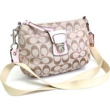 Auth Coach Shoulder Bag Leather/enamel/cotton Khaki/pink (bf045368)