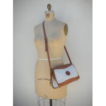 Auth Dooney Bourke Ivory Tan Equestrian Leather AWL Handbag