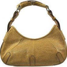 Auth Yves Saint Laurent Mombasa Deer Horn Hobo Hand Bag Beige Leather W07428