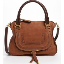 Authentic $1895 Chloe Marcie Nubuck Leather Oak Tan Brown Satchel Bag Handbag