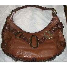 Authentic Bcbg Max Azria Handbag Leather Brown Chain Braided Hobo Shoulder