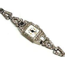 Authentic Ladies Lemonde Vintage All Platinum & 2.5 Ct Diamond Bracelet Watch