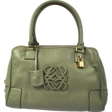 Authentic Loewe Amazona Hobo Hand Bag Moss Green Leather Vintage K04342