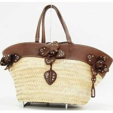 Authentic Miu Miu Basket Flower Straw Tote Bag Shoulder Bag