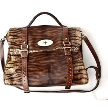 Authentic MULBERRY BENGAL TIGER Calf Hair ALEXA Bag - Dark Brown - Leather