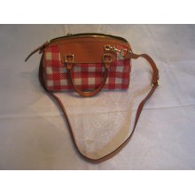 Authentic Original Dooney And Bourke Red Plaid Satchel Bag With Shoulder Strap