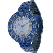 Avianne and Co. Mens Prince Collection Blue PVD Plated Diamond Watch with Blue Diamonds 4.37 Ctw