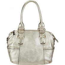 B. Makowsky Glove Leather Zip Top Satchel with Chevron Strap - Champagne - One Size