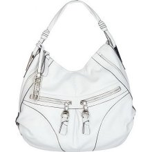 B. Makowsky Glove Leather Zip Top Slouchy Hobo with Zipper Pockets - White - One Size