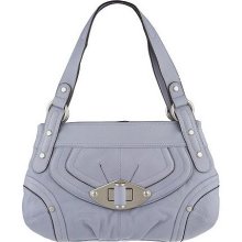 B. Makowsky Glove Leather Zip Top Shoulder Bag w/Pocket Detail - Heather Grey - One Size