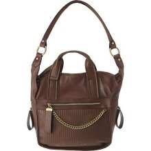 B. Makowsky Glove Leather Zip Top Satchel with Chain and Pleat Detail - Cocoa - One Size