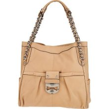 B. Makowsky Glove Leather Tote Bag with Chain Straps & TurnLock Detail - Sand - One Size