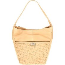 B. Makowsky Glove Leather Hobo Bag with Woven Detail - Sand - One Size