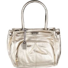 B. Makowsky Leather Medium Satchel with Zip-Around Front Pocket - Champagne - One Size