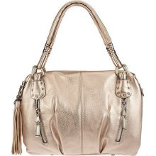 B. Makowsky Leather Pocket Satchel with Small Stud Accents - Pearl - One Size