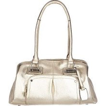 B. Makowsky Leather Triple Compartment Satchel with Front Pocket - Champagne - One Size