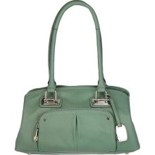 B. Makowsky Leather Triple Compartment Satchel with Front Pocket - Green Tea - One Size