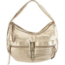 B. Makowsky Leather Zip Top Slouchy Hobo Bag with Buckle Accent - Pearl - One Size